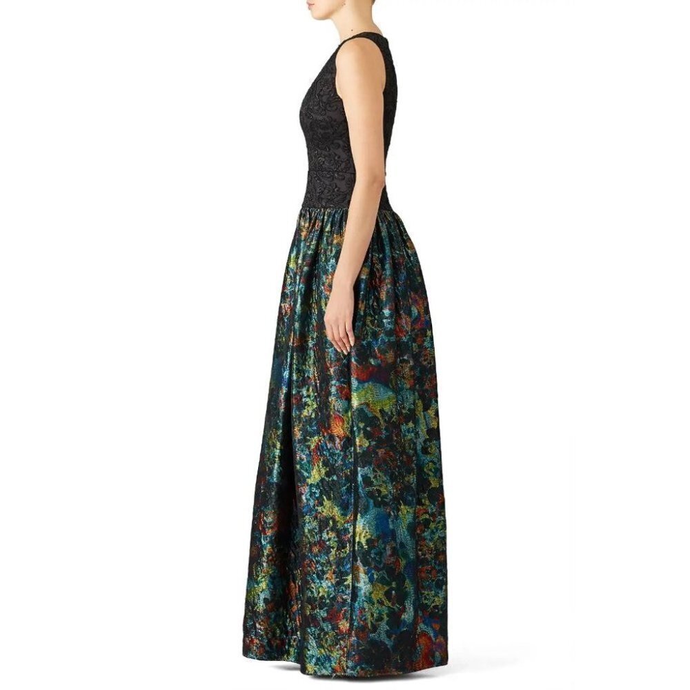Monique Lhuillier Black Teal Metallic Formal Gown $795 - Picture 4 of 11